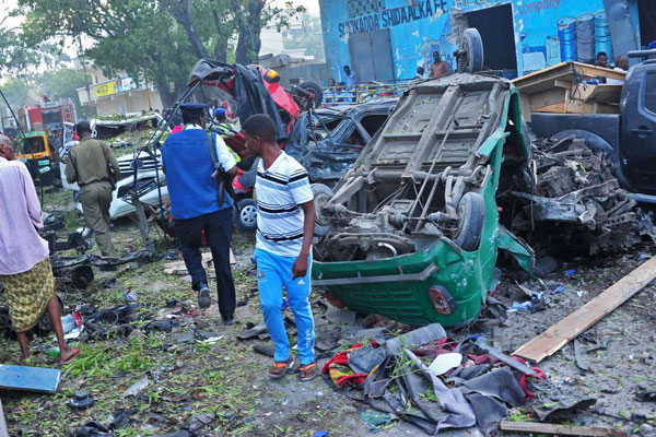 The aftermath of a car bomb outside a hotel in Mogadishu on October 28, 2017. PHOTO | AFP 