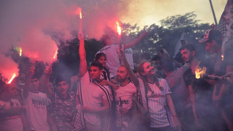 Besiktas' fans celebrate their 2016-17 Turkish Super Lig title