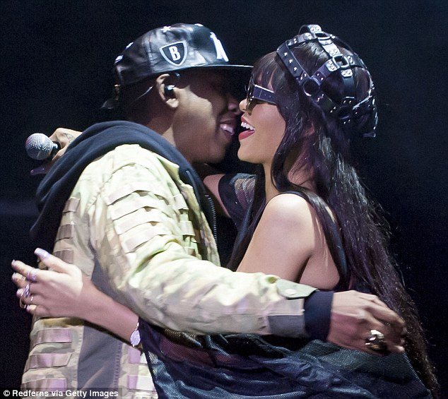 Close: Rihanna and Jay-Z, performing together on stage in London in June 2012, are good friends and Rihanna is signed to his label, Roc Nation