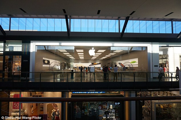 Pictured is the Apple store at Highpoint shopping centre in north-west Melbourne where the incident took place on Tuesday