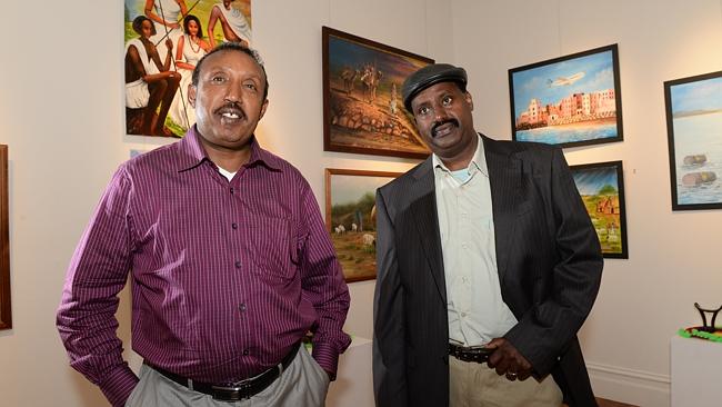 Artist Abdulqadir Barre with Aden Ibrahim at the Somali art exhibition. Picture: Chris Ea