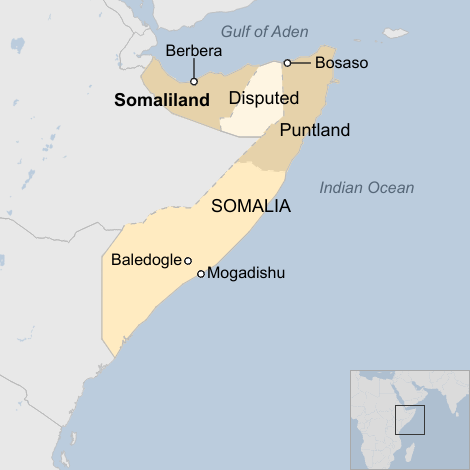 A map of Somalia and Somaliland