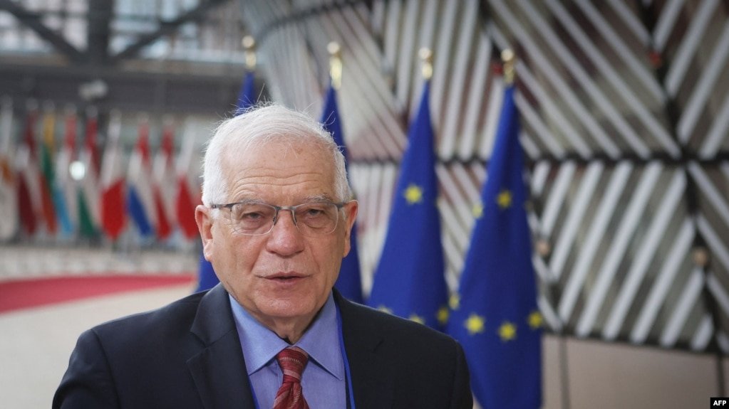 Wakiilka Sare ee Midowga Yurub u qaabilsan Arrimaha Dibadda ahna Madaxweyne ku xigeenka Josep Borrell. on March 22, 2021. (Photo by Aris OIkonomou / POOL / AFP)