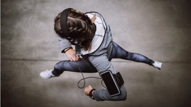 Shot from above of a woman running