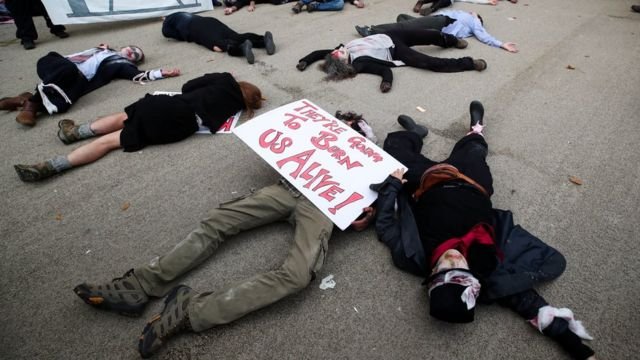 Protesters near the COP conference, demonstrating in support of victims of oil exploration