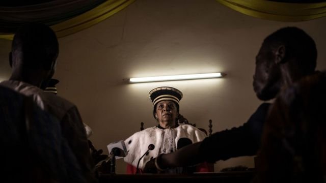 Daniele Darlan, president of the Constitutional Court of the Central African Republic, at the Constitutional Court in Bangui on January 18, 2021, announces the results of the presidential elections of December 27, 2020, after the request for annulment of the opposition for "massive fraud and insecurity". - Central African Republic's Constitutional Court confirmed Faustin Archange Touadéra's re-election on January 18, 2021.
