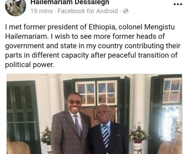 Hailemariam Desalegn ayaa qoraalkiisa ku sheegay in Mengistu uu wax ku kordhinayo Itoobiya